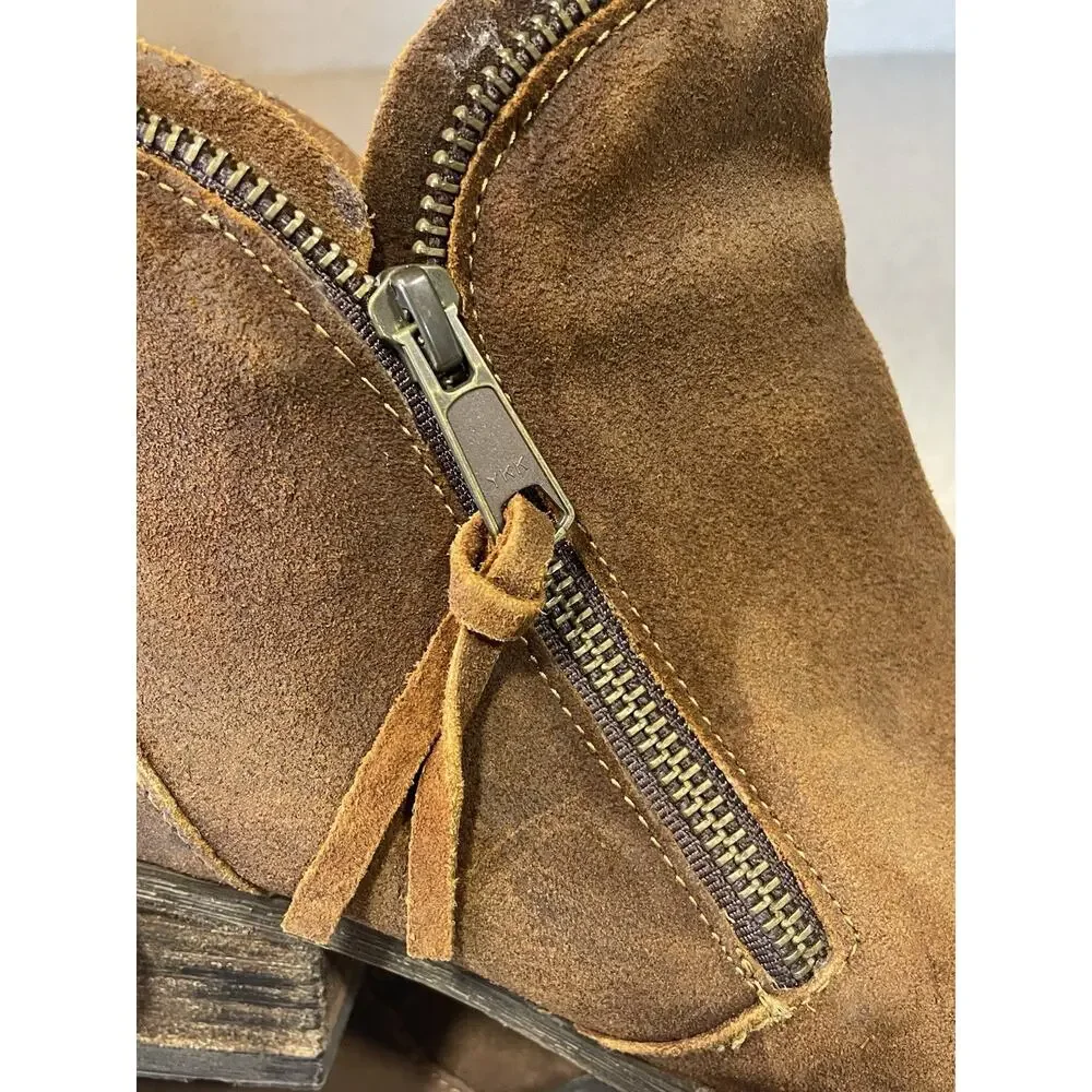 Born Montoro Il Distressed Brown Suede Leather Ankle Boot Zip Accent Sz 10 (42)